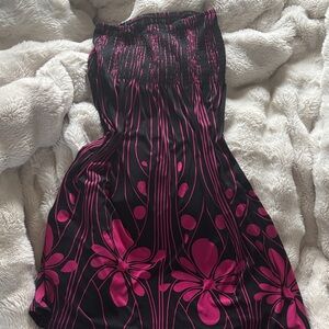 Black Strapless Dress with Fuchsia Floral Print